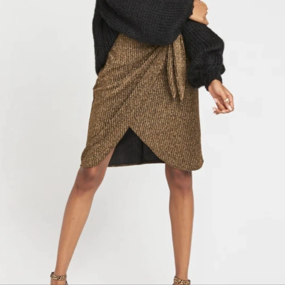 Show Me Your Mumu Anjolie Wrap Skirt Women's XS Gold Black Skirt Sparkle 5